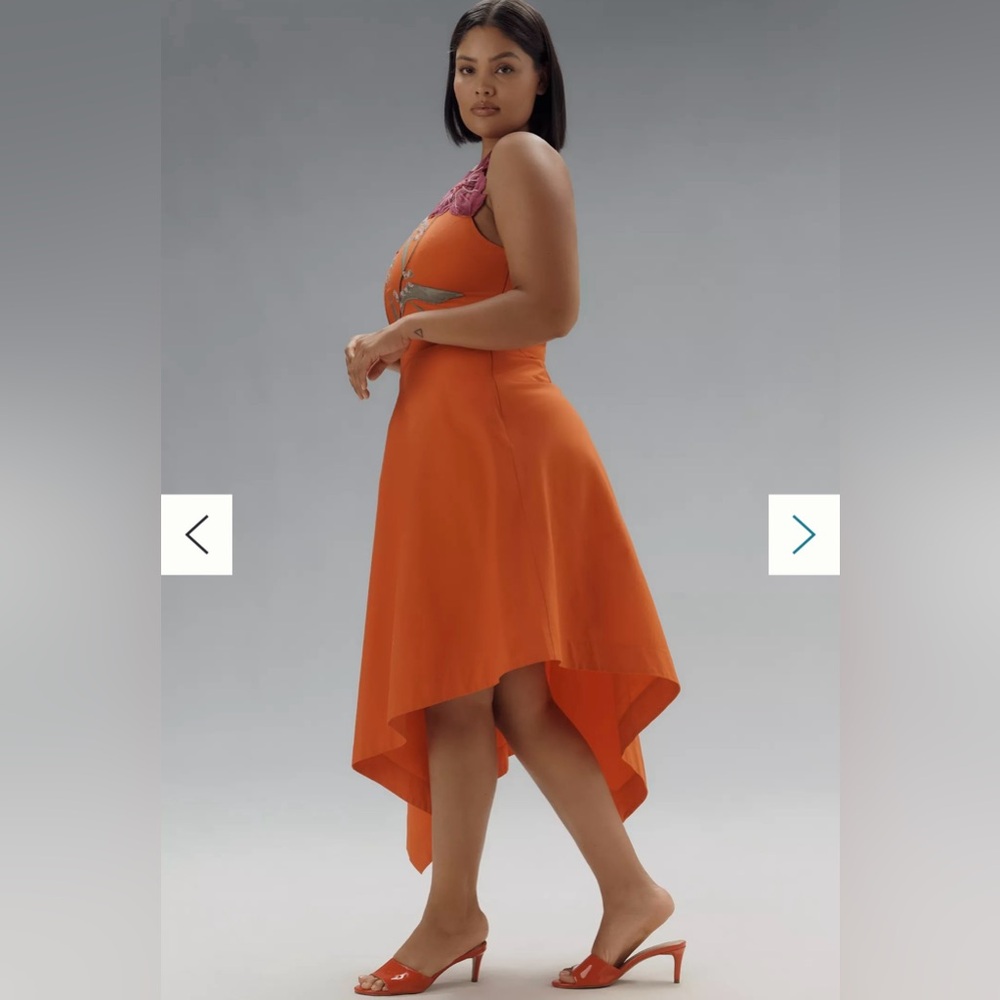Yukiko Noritake x Anthropologie Asymmetric Floral Midi Dress in Orange - Picture 4 of 6